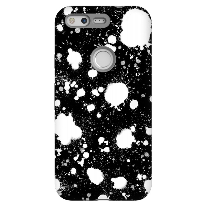 Pixel StrongFit Black and white paint splatter  by Melissa Pedersen