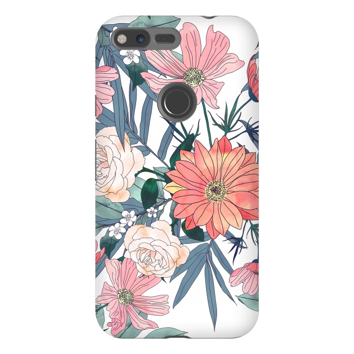 Pixel XL StrongFit Elegant pink and blue watercolor floral design by InovArts