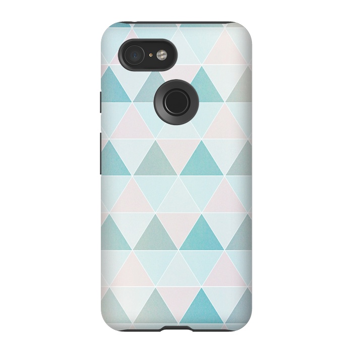 Pixel 3 StrongFit Pink blue Triangles  by Jms
