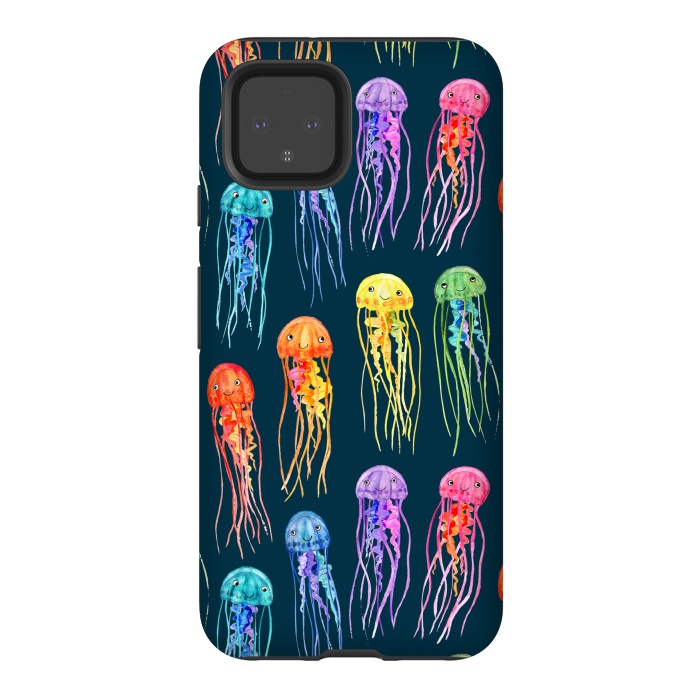 Pixel 4 StrongFit Little Cute Rainbow Jellyfish on Dark by Micklyn Le Feuvre