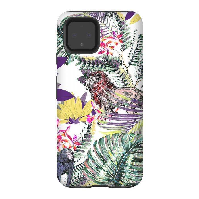 Pixel 4 StrongFit Lion and colorful tropical plants by Oana 