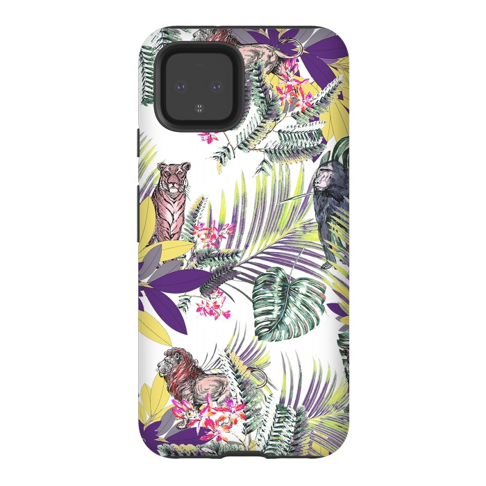 Pixel 4 StrongFit Colorful jungle leaves and wild animals pattern by Oana 
