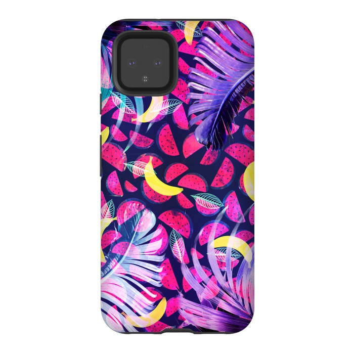 Pixel 4 StrongFit Colorful tropical banana leaves and pineapples by Oana 