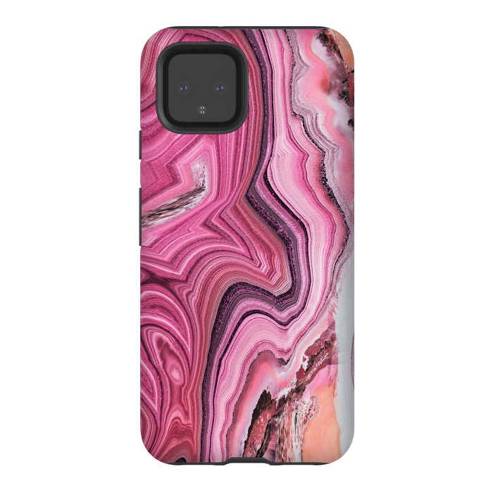 Pixel 4 StrongFit Candy pink marble waves by Oana 