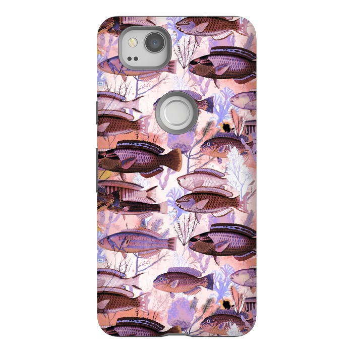 Pixel 2 StrongFit Colorful coral reef and fish botanical pattern by Oana 