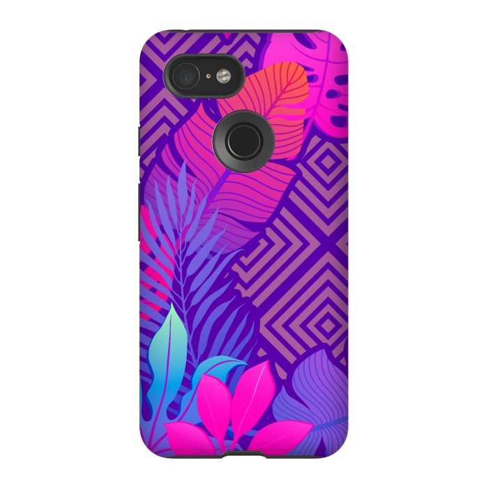 Pixel 3 StrongFit Tropical Lines And Leaves Patterns by ArtsCase