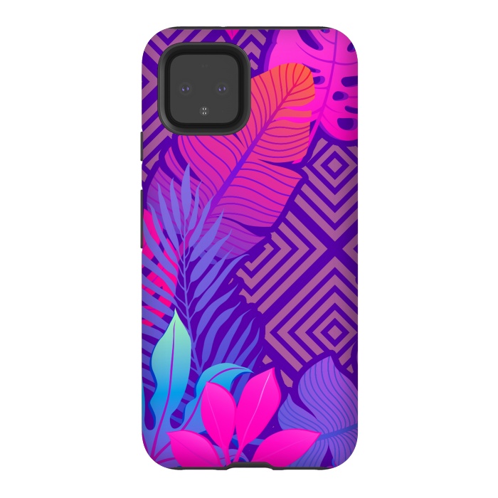 Pixel 4 StrongFit Tropical Lines And Leaves Patterns by ArtsCase
