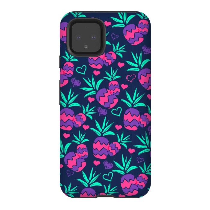 Pixel 4 StrongFit Pineapples In Neon by ArtsCase