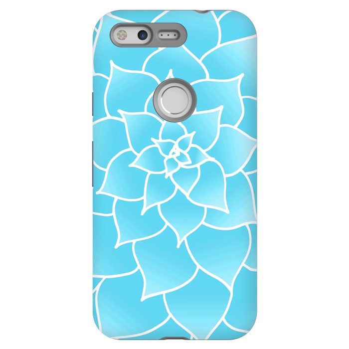 Pixel StrongFit Abstract Blue Succulent Flower by Julie Erin Designs