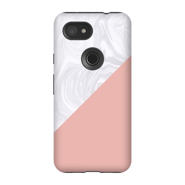 Pixel 3A StrongFit Rose Gold and White Marble Texture by Julie Erin Designs