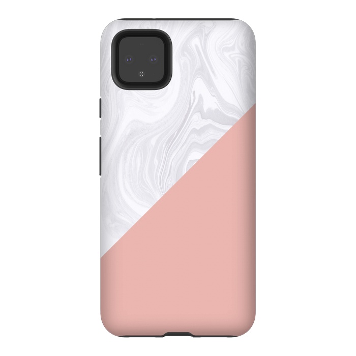 Pixel 4XL StrongFit Rose Gold and White Marble Texture by Julie Erin Designs