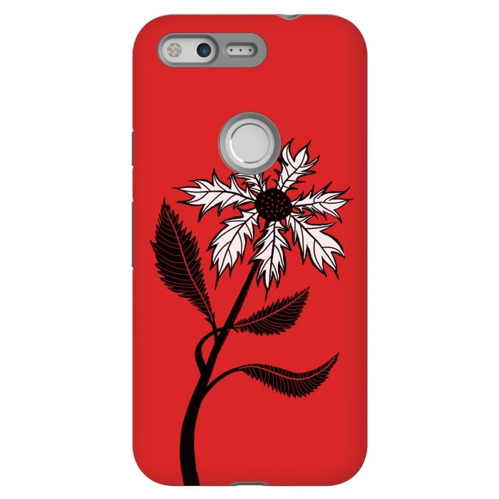 Pixel StrongFit Imaginary Flower In Ink - Black And White On Red by Boriana Giormova