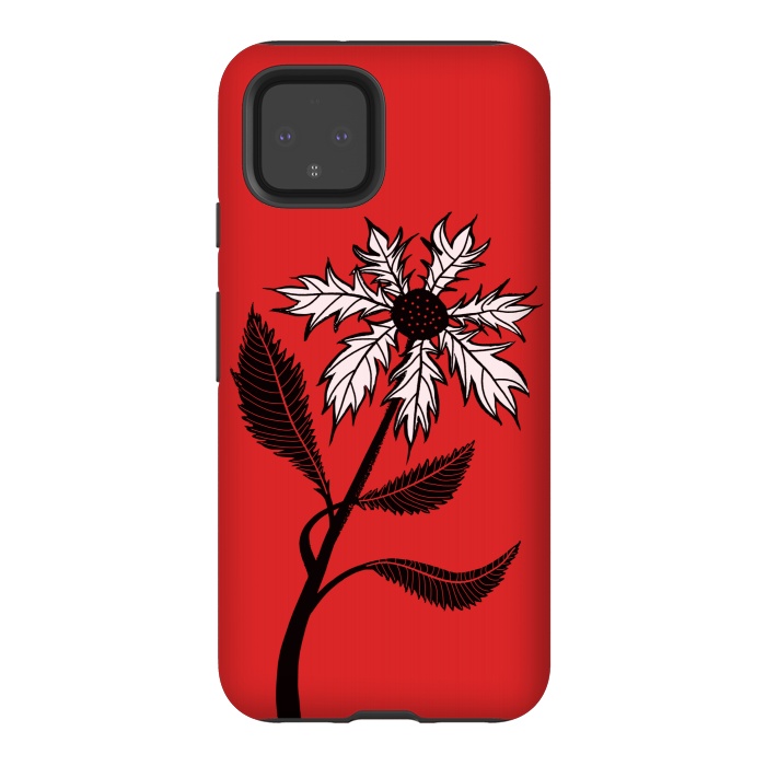 Pixel 4 StrongFit Imaginary Flower In Ink - Black And White On Red by Boriana Giormova