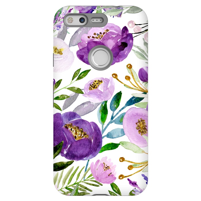 Pixel StrongFit Whimsical Ultraviolet and Gold Florals by Allgirls Studio