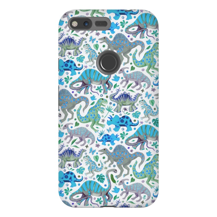Pixel XL StrongFit Happy Dinos in blue and green by Micklyn Le Feuvre