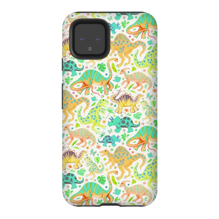 Pixel 4 StrongFit Happy Dinos in Citrus Colors by Micklyn Le Feuvre