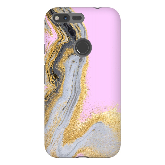 Pixel XL StrongFit Black and golden liquid marble texture by ArtsCase