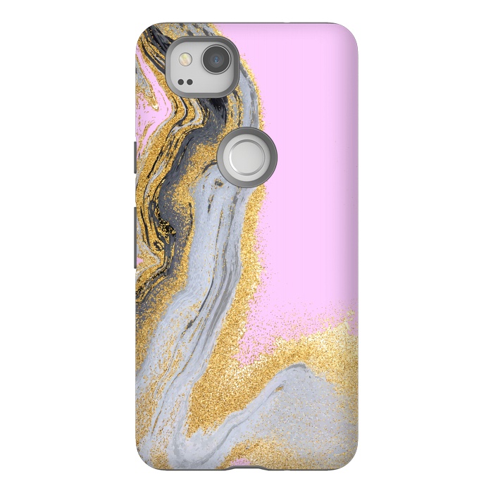 Pixel 2 StrongFit Black and golden liquid marble texture by ArtsCase