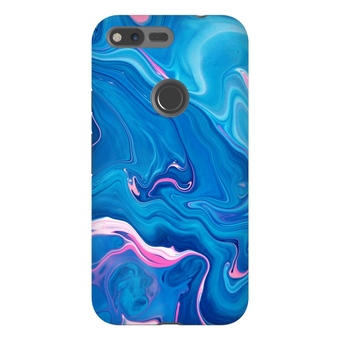 Pixel XL StrongFit Abstract Marble Painting Blue Pink Orange by ArtsCase