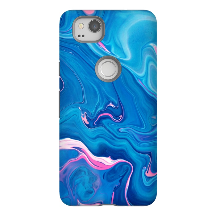 Pixel 2 StrongFit Abstract Marble Painting Blue Pink Orange by ArtsCase
