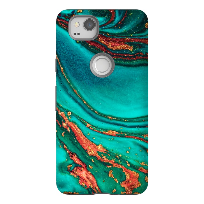 Pixel 2 StrongFit Golden swirl, Marble artistic design by ArtsCase