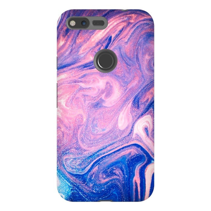 Pixel XL StrongFit Pink and Blue Marbling art by ArtsCase