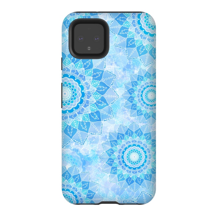 Pixel 4 StrongFit Blue flower mandalas by Jms