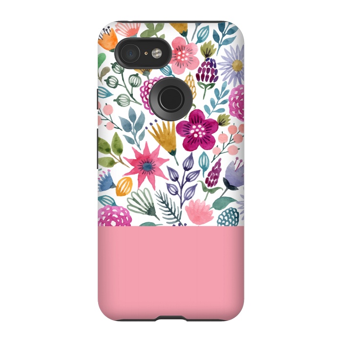 Pixel 3 StrongFit watercolor flowers for summer by ArtsCase