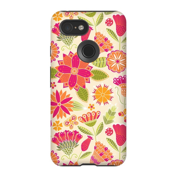Pixel 3 StrongFit geometric colored flowers by ArtsCase