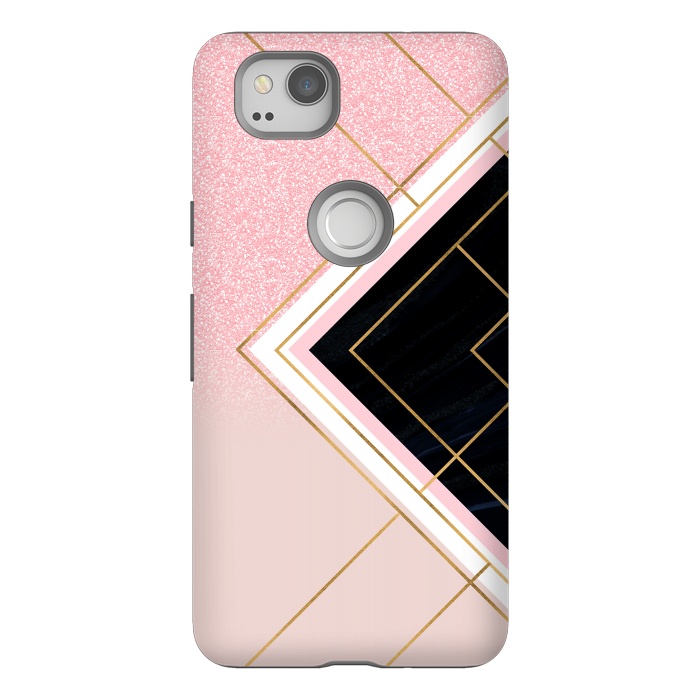 Pixel 2 StrongFit Modern Geometric Pink Gold Strokes Design by InovArts