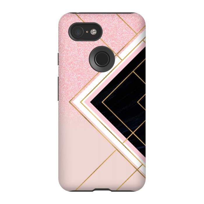 Pixel 3 StrongFit Modern Geometric Pink Gold Strokes Design by InovArts