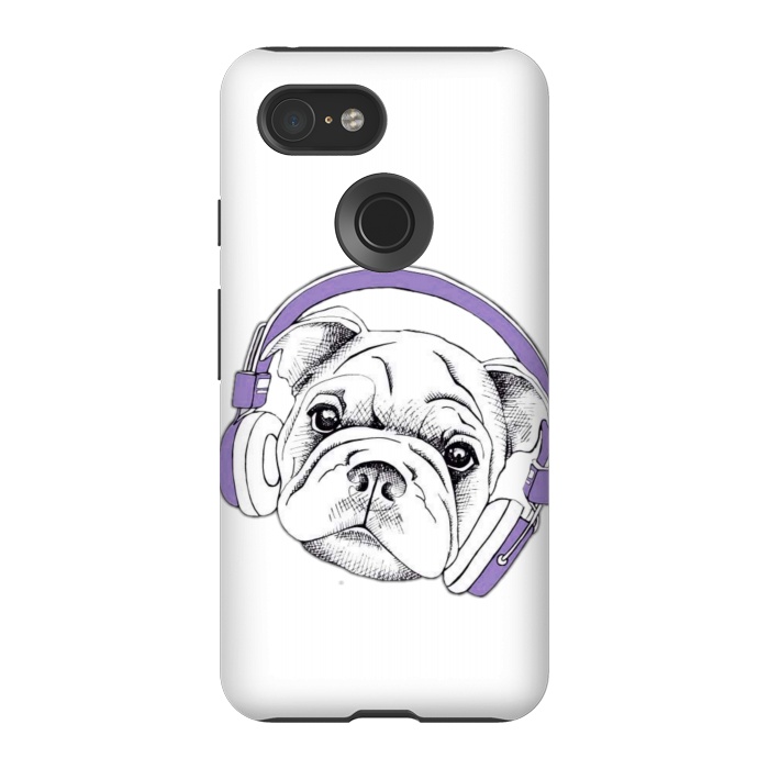 Pixel 3 StrongFit french bulldog listening music by haroulita