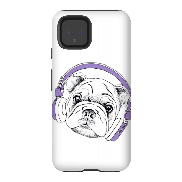 Pixel 4 StrongFit french bulldog listening music by haroulita