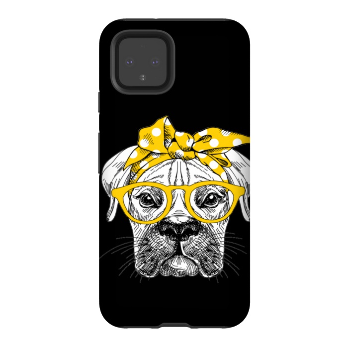 Pixel 4 StrongFit cute dog with glasses by haroulita