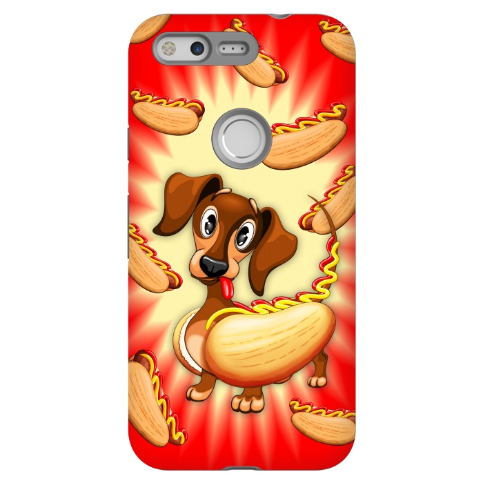Pixel StrongFit Dachshund Hot Dog Cute and Funny Character by BluedarkArt