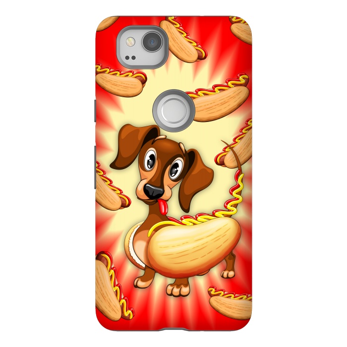 Pixel 2 StrongFit Dachshund Hot Dog Cute and Funny Character by BluedarkArt