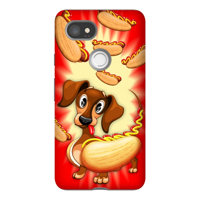Pixel 2XL StrongFit Dachshund Hot Dog Cute and Funny Character by BluedarkArt