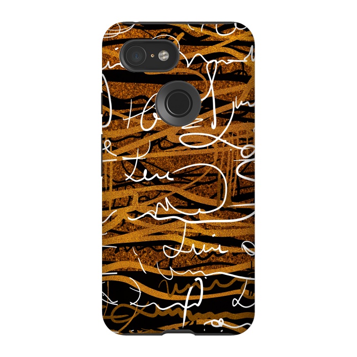 Pixel 3 StrongFit Gold text writing abstract art case by Josie