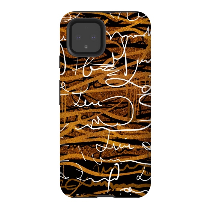 Pixel 4 StrongFit Gold text writing abstract art case by Josie