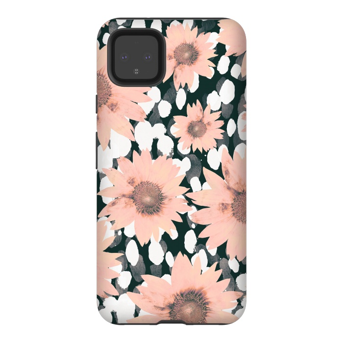 Pixel 4XL StrongFit Pink flower petals and paint dots by Oana 
