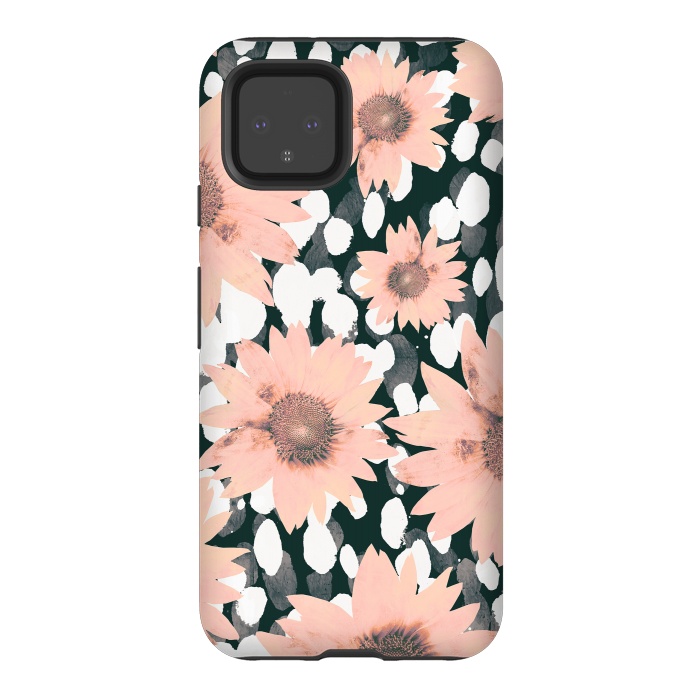 Pixel 4 StrongFit Pink flower petals and paint dots by Oana 
