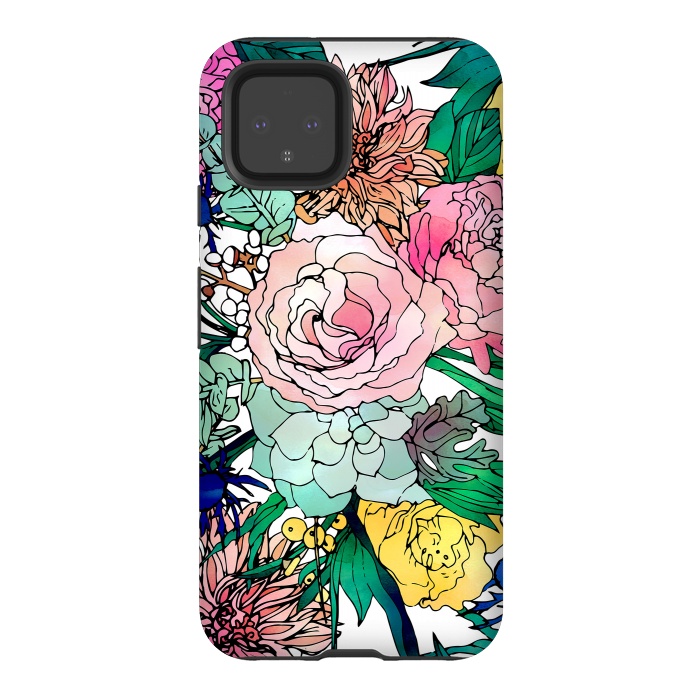Pixel 4 StrongFit Stylish Colorful Watercolor Floral Pattern by InovArts