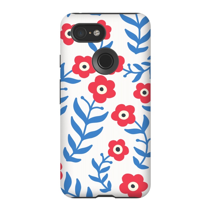 Pixel 3 StrongFit Red flowers and blue leaves by Winston