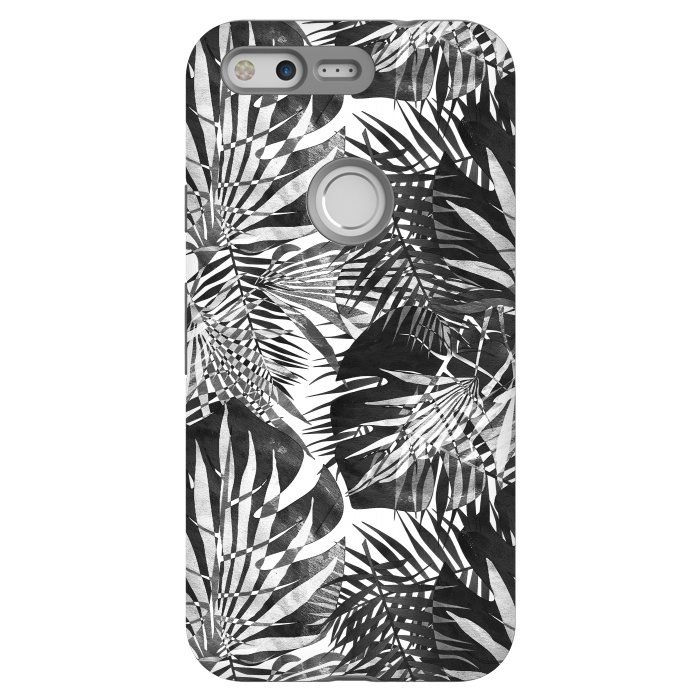 Pixel StrongFit Black and white tropical leaves illusion by Oana 
