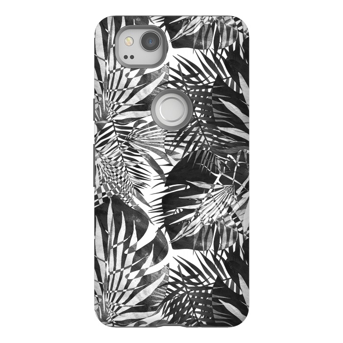 Pixel 2 StrongFit Black and white tropical leaves illusion by Oana 