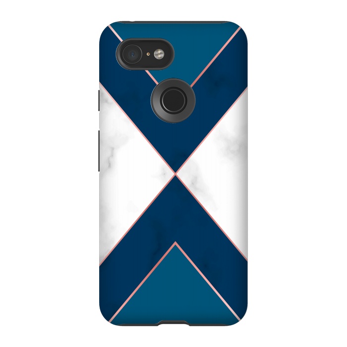 Pixel 3 StrongFit Blue and pink Marble with pink lines by ArtsCase