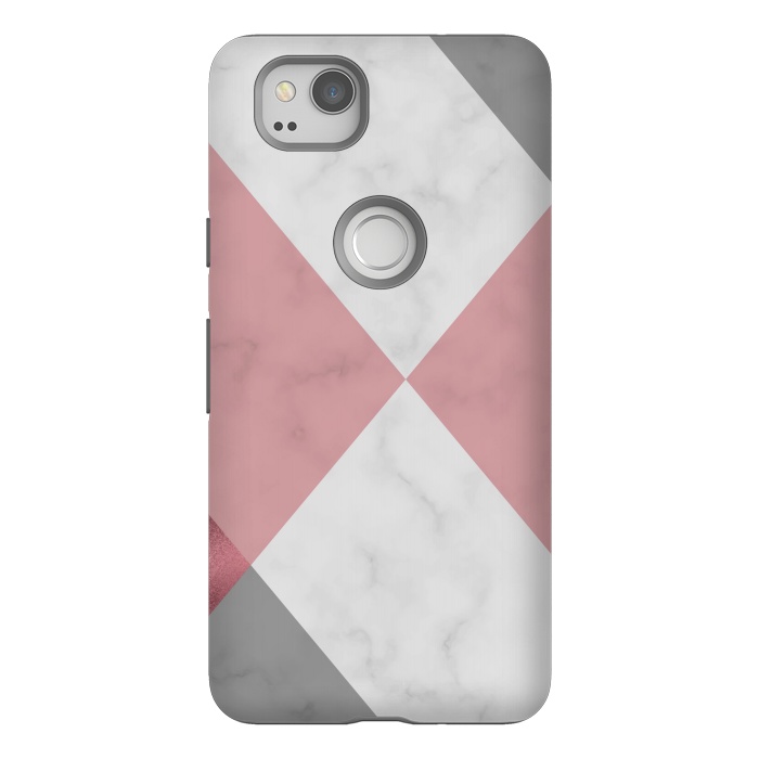 Pixel 2 StrongFit Gray and Rose Marble Geometric design by ArtsCase