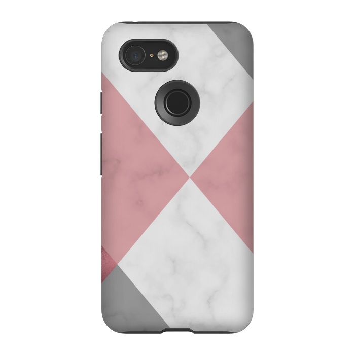 Pixel 3 StrongFit Gray and Rose Marble Geometric design by ArtsCase