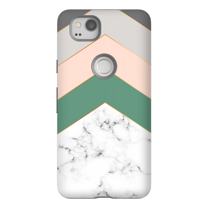 Pixel 2 StrongFit Green Rose and Gray Marble Geometric Design with gold lines by ArtsCase