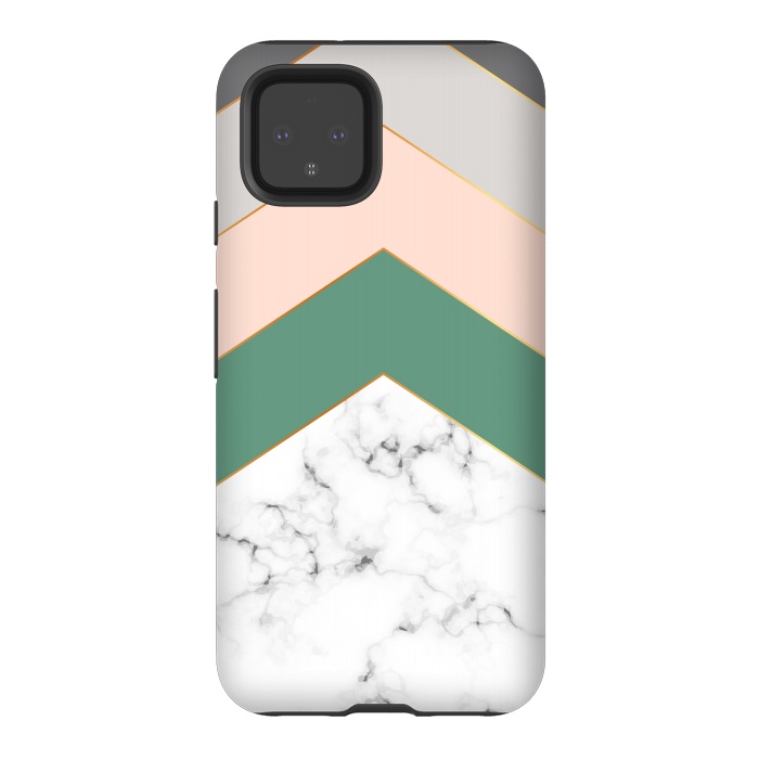 Pixel 4 StrongFit Green Rose and Gray Marble Geometric Design with gold lines by ArtsCase
